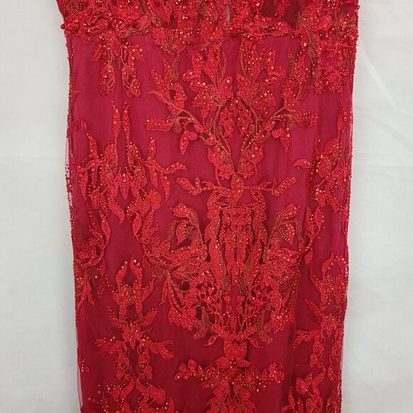 MAC DUGGAL 20330 Red Embellished Plunge Neck Illusion  Mermaid Gown (12)--$798 - Picture 5 of 13